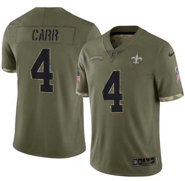Men%27s New Orleans Saints #4 Derek Carr Olive Salute To Service Limited Stitched Jersey Dyin